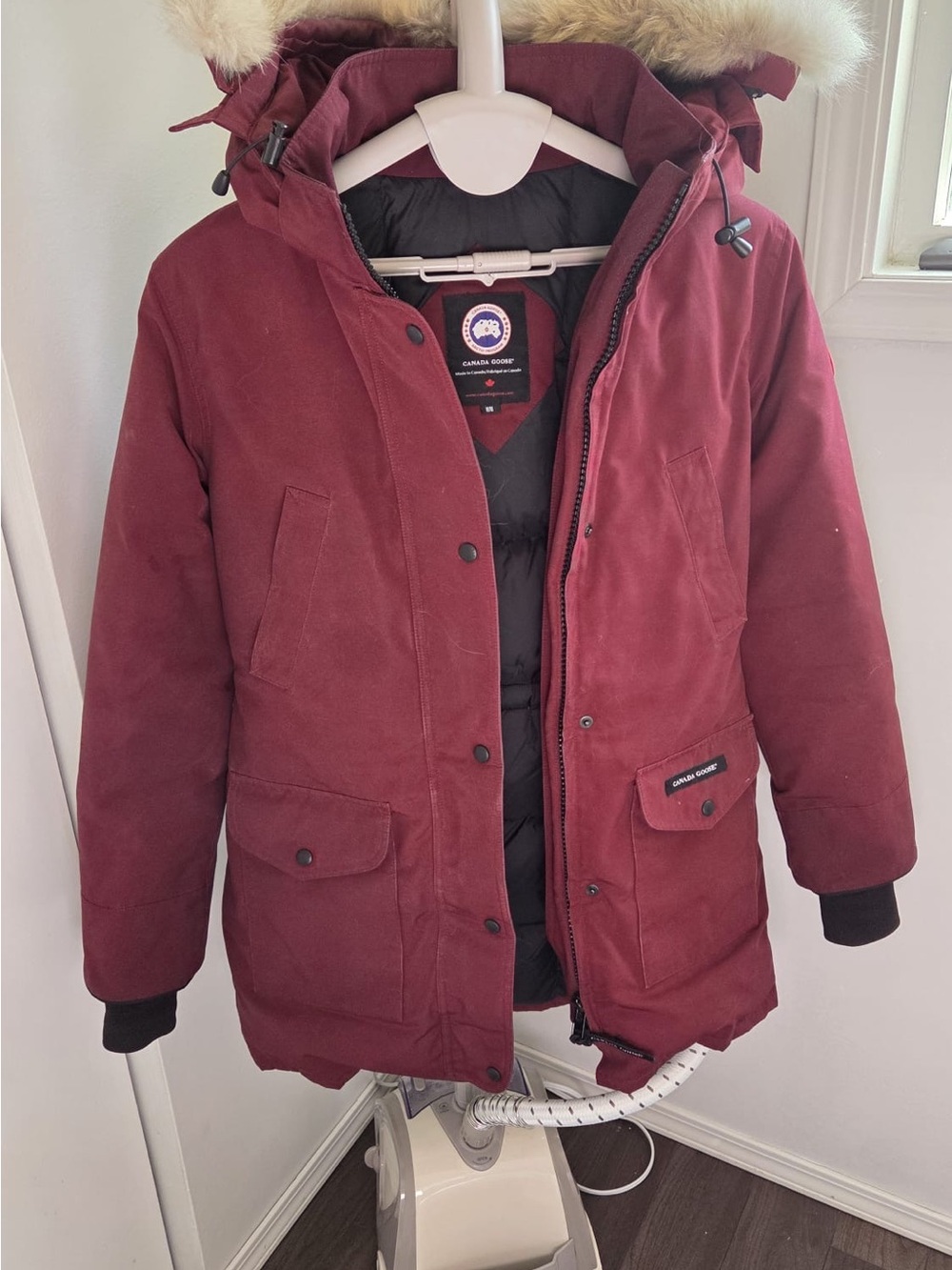 Canada Goose Women's Burgundy Parka with Fur-Trim Hood